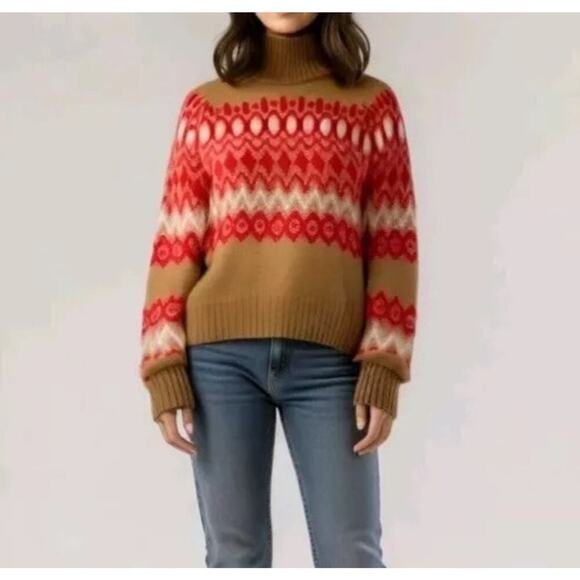 Vineyard Vines Merino Wool Blend Fair Isle Sweater Sz S New Camel Mock Neck $198 - Picture 1 of 9